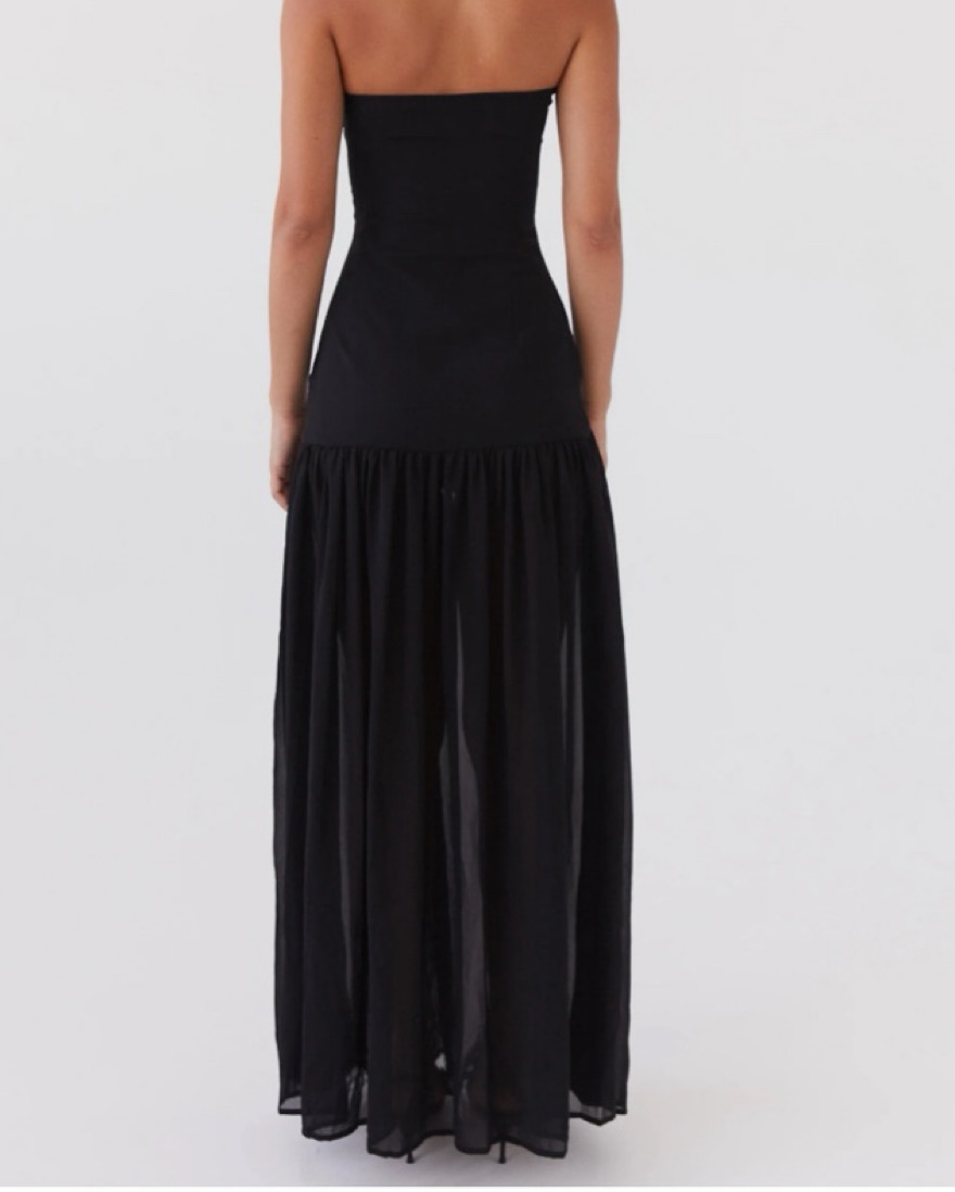 chinese dress ladies Black Simple Strapless Slit Stylish Fitted Mermaid Modest Long Women E –  bridalsew main image 0