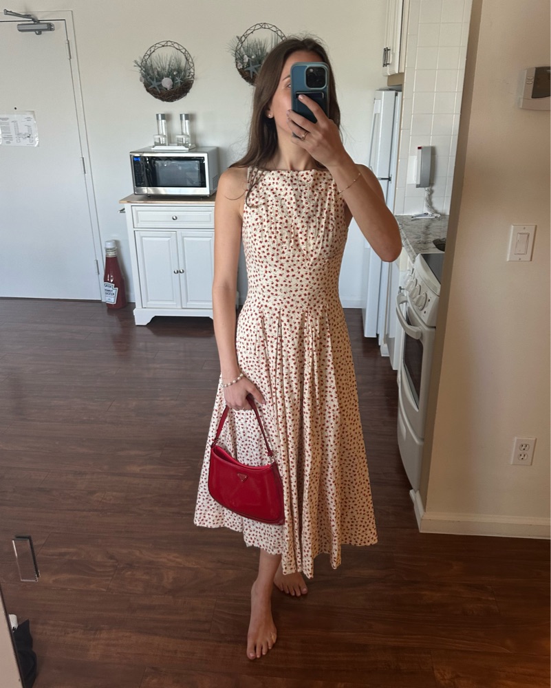 strapless open back dress Heart Ablaze Strawberry Cherry Print Midi Dress Cream main image 1