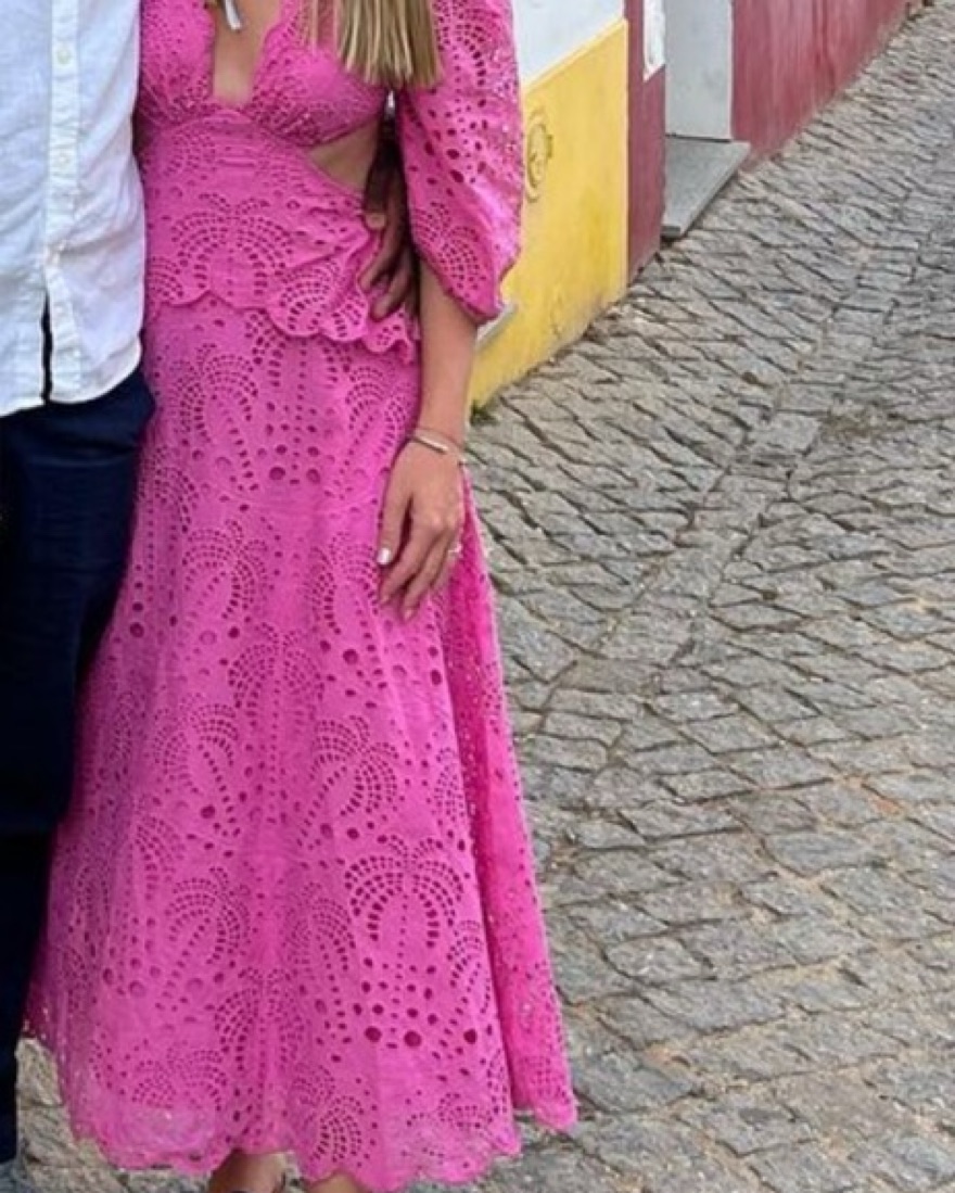 open lace back dress Pink Cut-Out Organic Cotton Midi Dress – FARM Rio main image 1