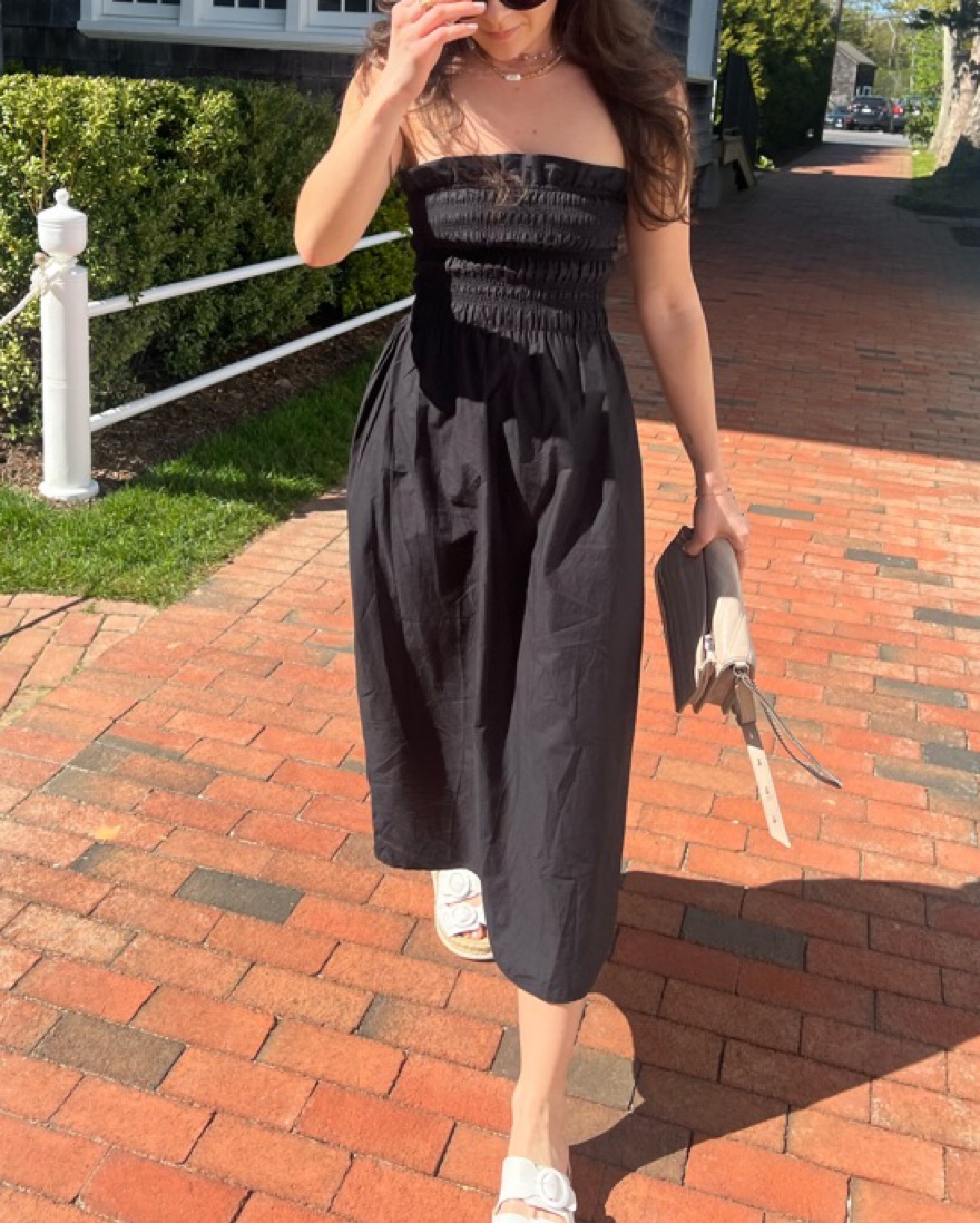 Black Smocked Midi Dress by Reformation - Pickle