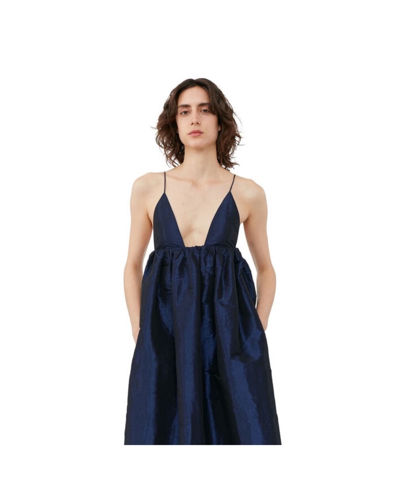 Metallic Blue Ganni Taffeta Dress by Ganni - Pickle