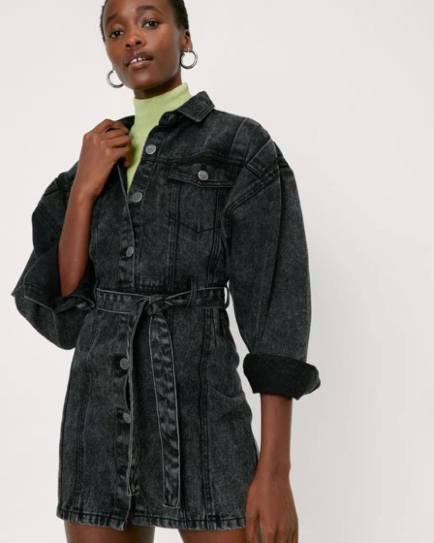 Black Structured Denim Mini Dress - Image 2