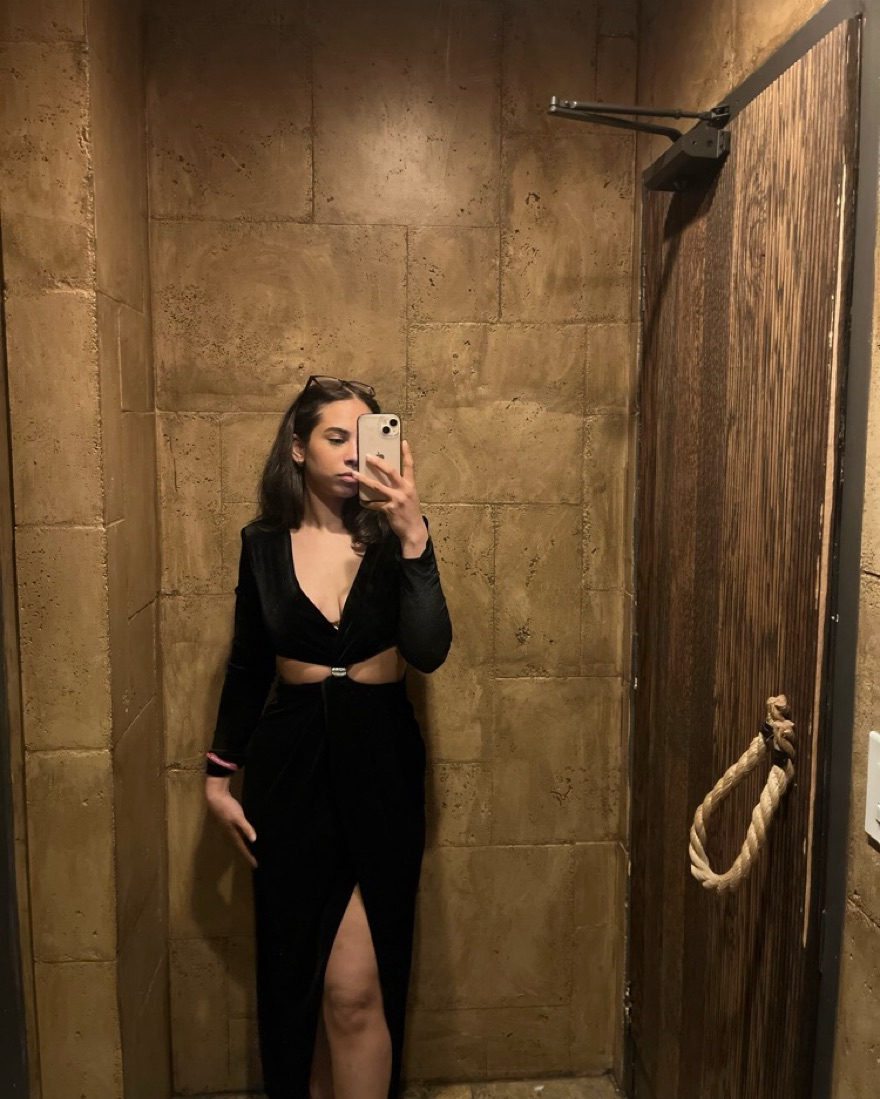 black plunge line cut out velvet dress  - Image 2