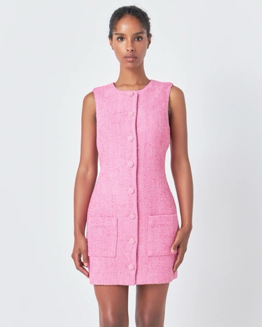 Pink Tweed Mini Dress by Endless Rose - Pickle