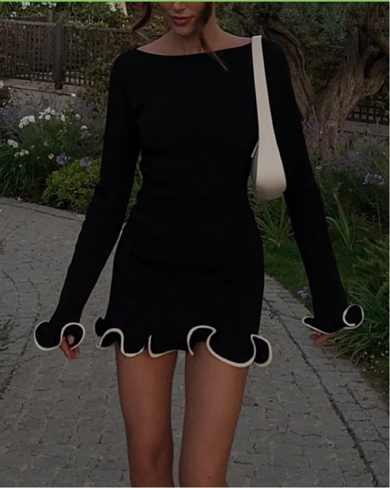knee length dresses for ladies Booked And Busy Ruffle Hem Bodycon Mini Dress main image 1