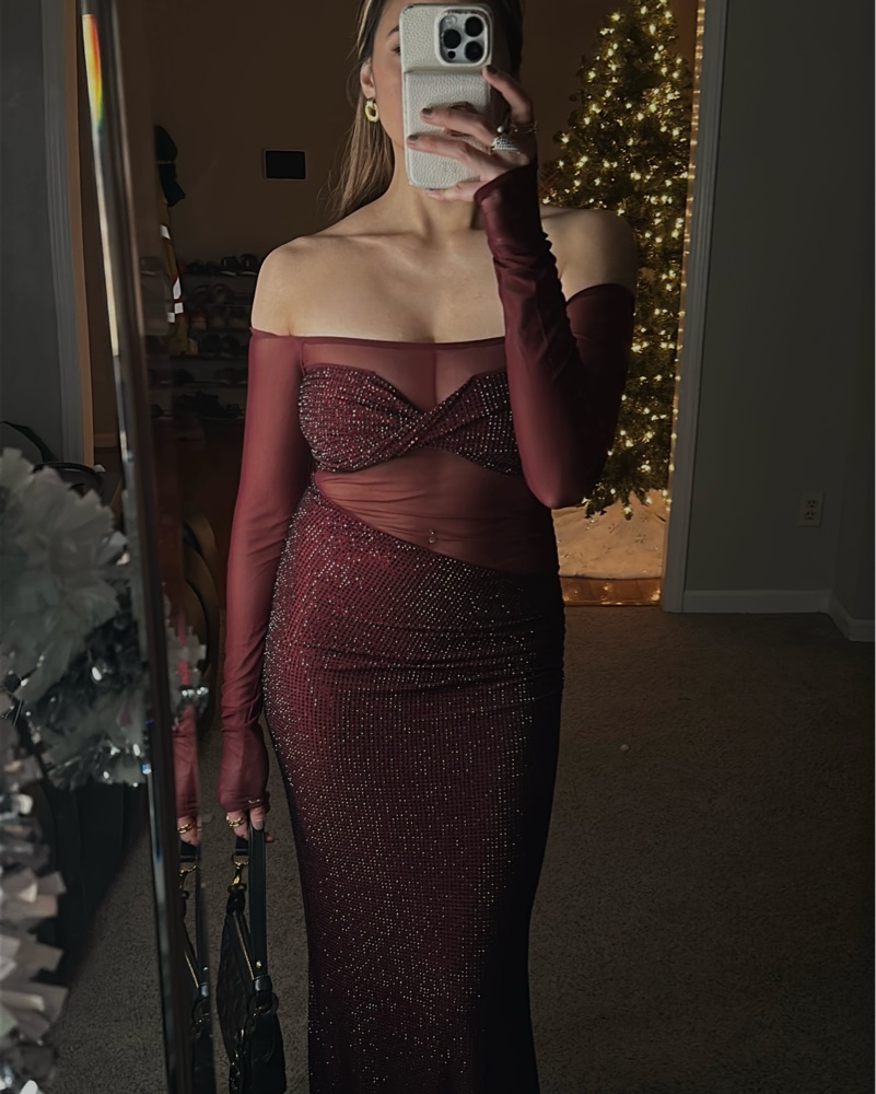 Meshki Nash Diamante Burgundy Maxi Dress by Meshki - Pickle