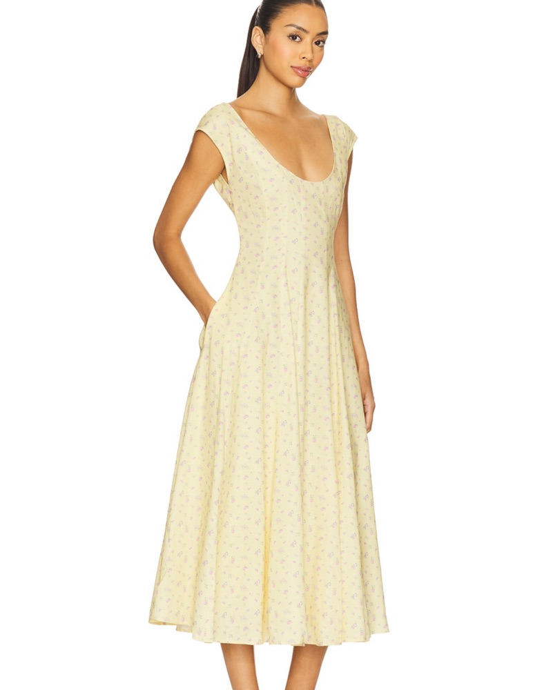 Danielle Guizio Yellow Floral Midi Dress by Danielle Guizio - Pickle