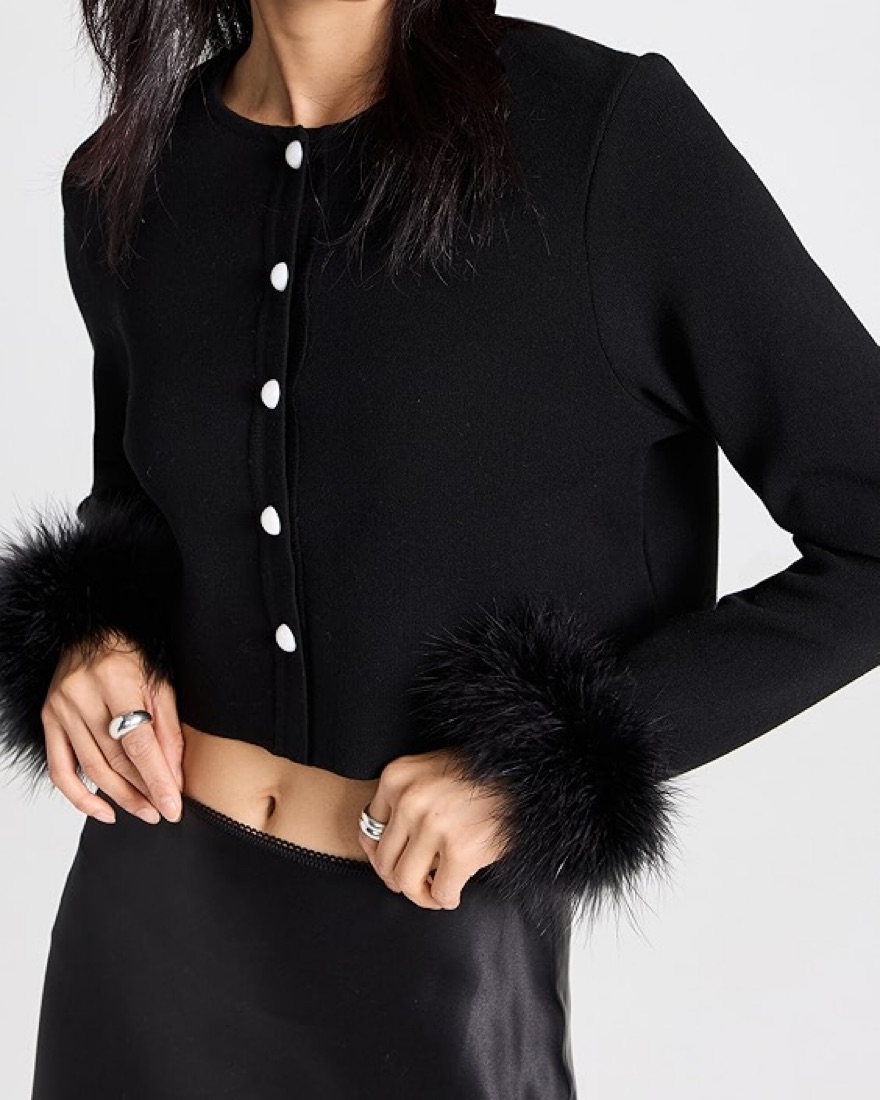 Sleeper Black Feather Cropped Cardigan - Image 2