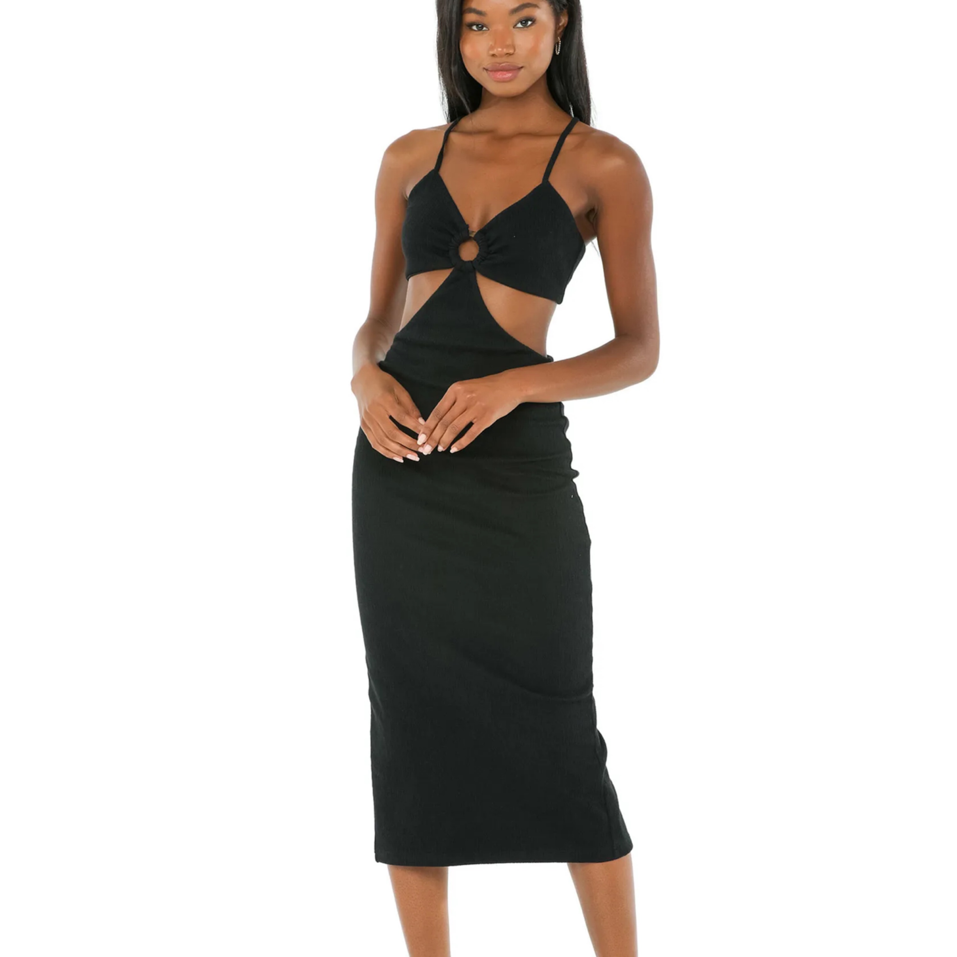 Black Cut Out Midi Dress - Image 2