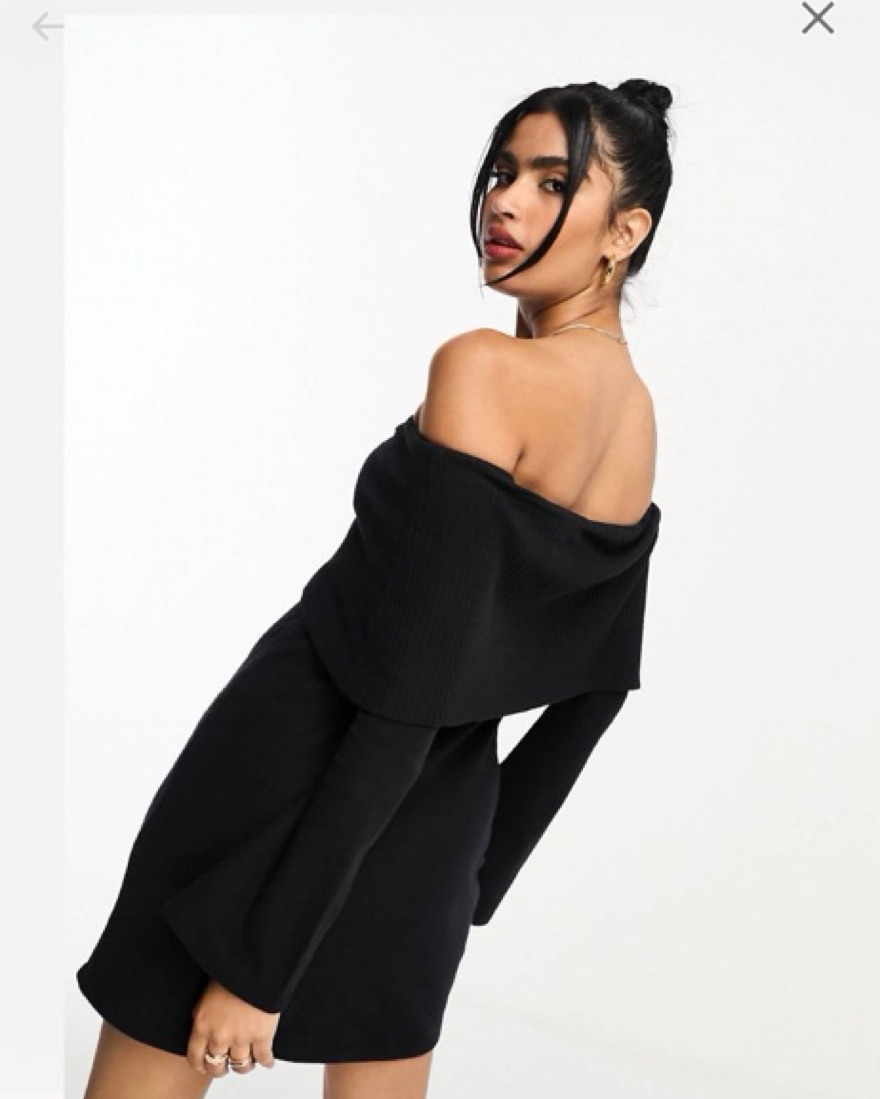 Black Off Shoulder Mini Dress - Image 2