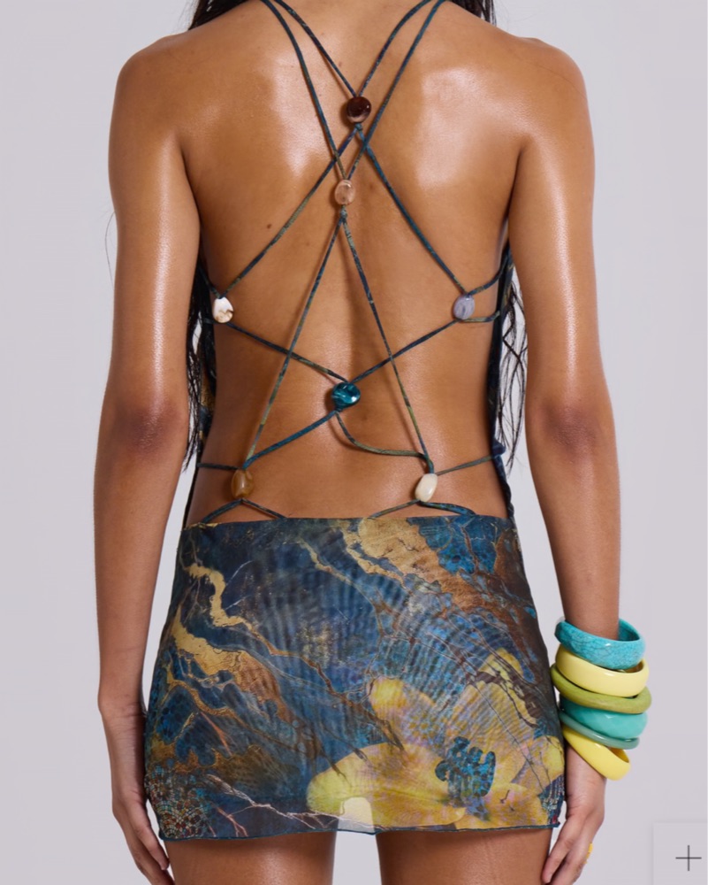 knee length dresses for ladies Hina Backless Mini Dress With Beaded Trims | Jaded London