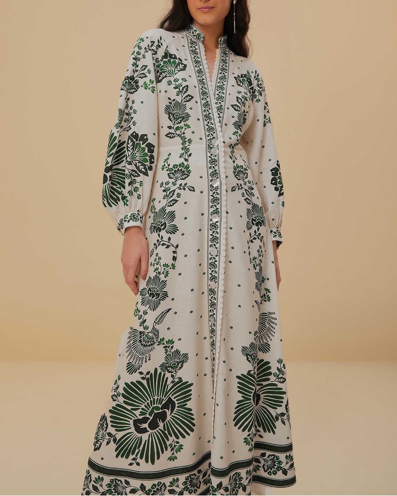 Farm Rio Soul Maxi White And Green Dress by Farm Rio - Pickle