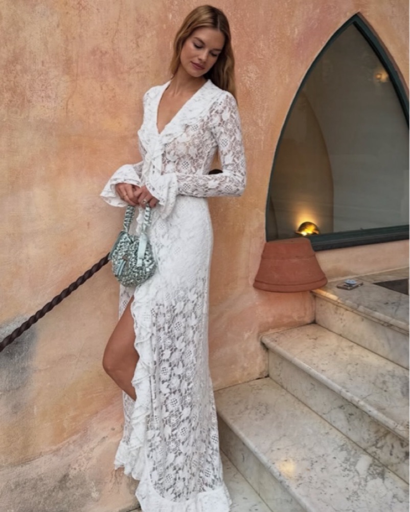 chinese dress ladies Zapaka Women Ivory A Line Long Sleeves Wedding Dress with Ruffles Satin Square Neck Reception Dress, Ivory / US6
