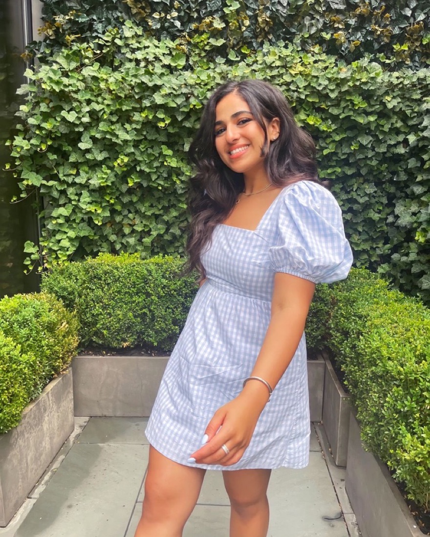 Blue Gingham Puff Sleeve Mini Dress  - Image 1