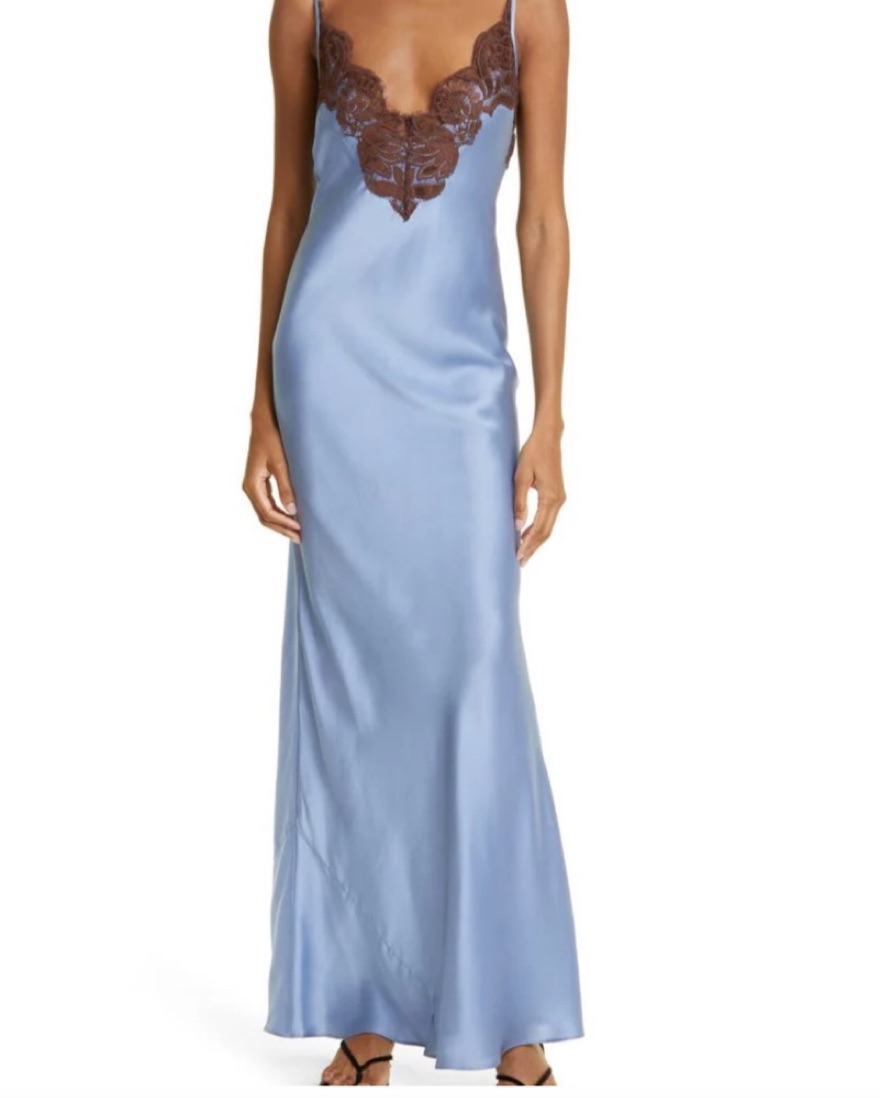 black lace insert slip dress Black Lace Cut-out Long Silk Slip Dress