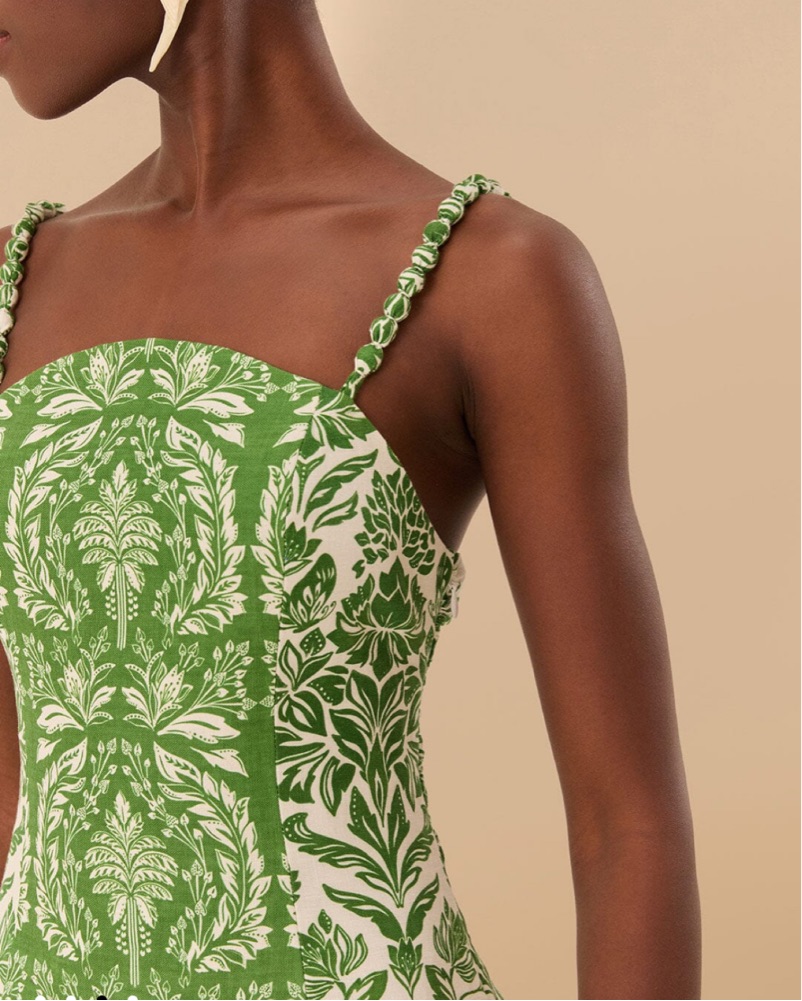 green emerald velvet dress Off-White Green Floral Cascade LENZING™ ECOVERO™ Euroflax™ Midi Dress –  FARM Rio main image 0