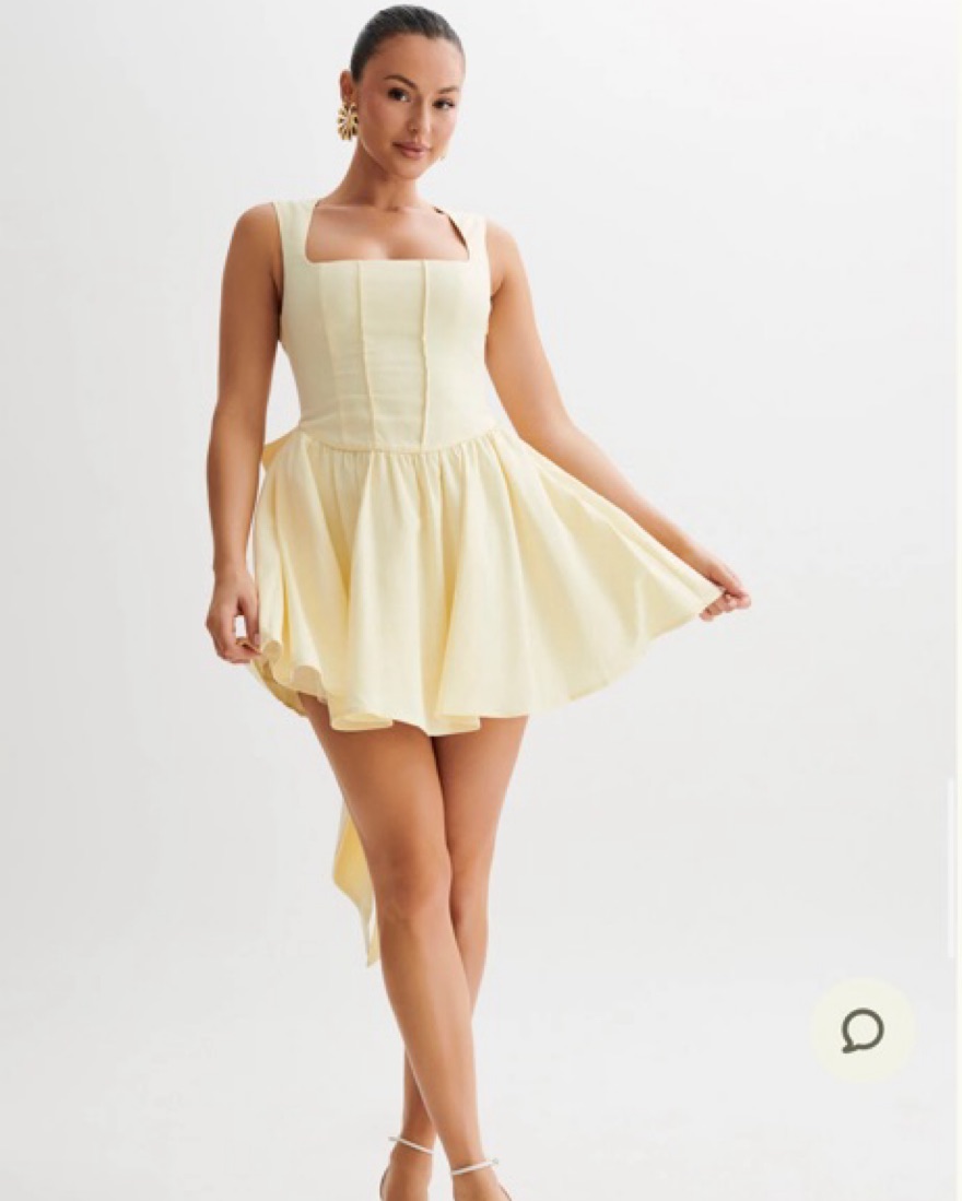 Linen Bow Back Mini Dress -Lemon Sherbet by Meshki - Pickle