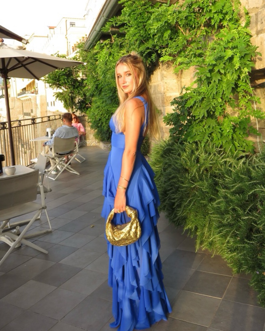chinese dress ladies Alice + Olivia Kia Off the Shoulder Tiered Maxi Dress in Mineral Blue main image 1