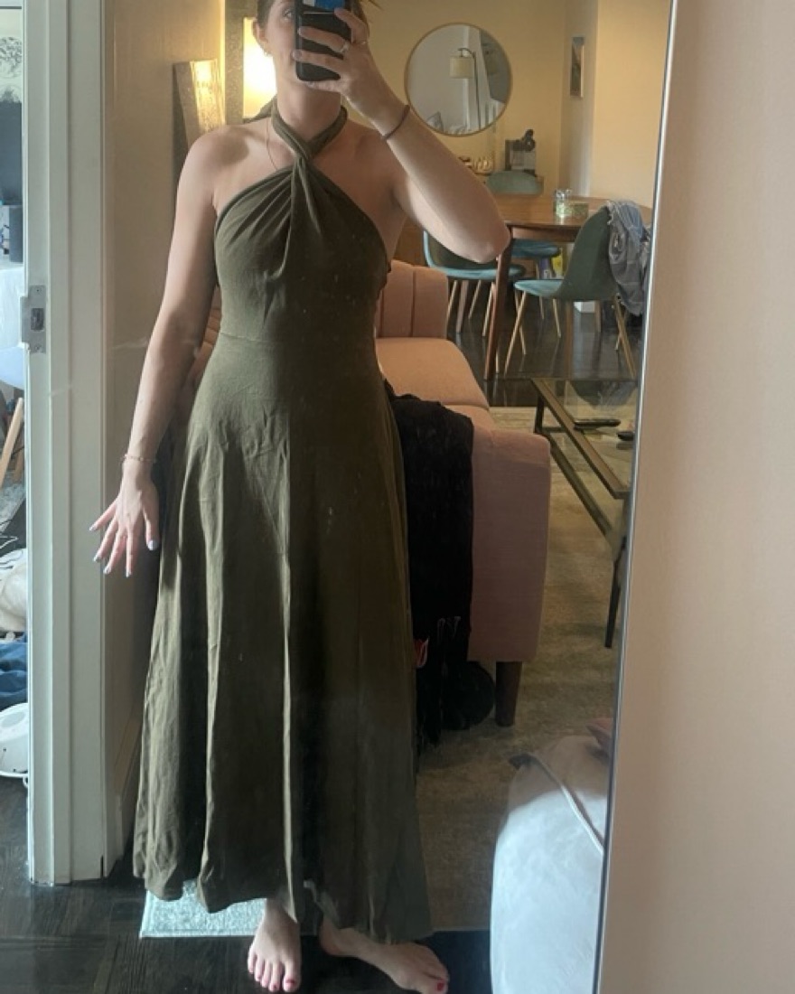 chinese dress ladies GIGI LINEN HALTER DRESS EMERALD
