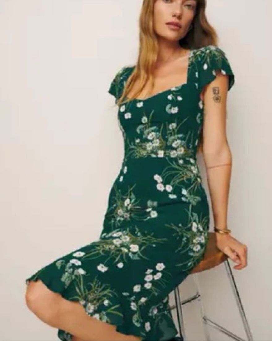 green emerald velvet dress Rent The Breslin Metallic Green Midi Dress By Reformation main image 1