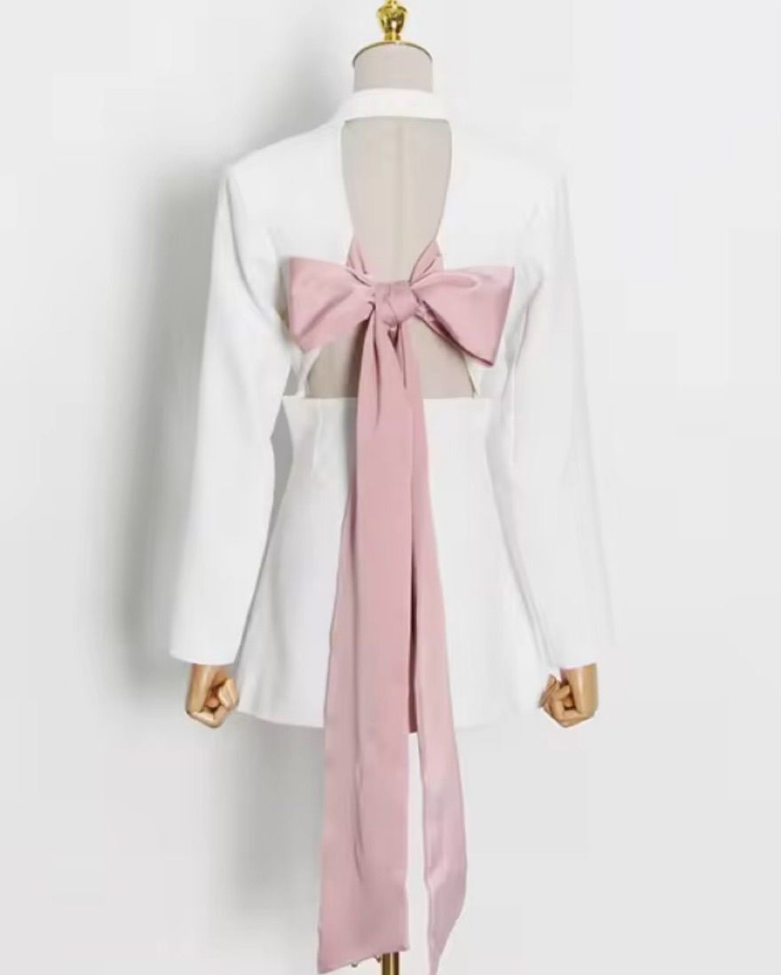 strapless open back dress PRETTY IN PINK OFF THE SHOULDER BLAZER DRESS – AKIRA main image 1
