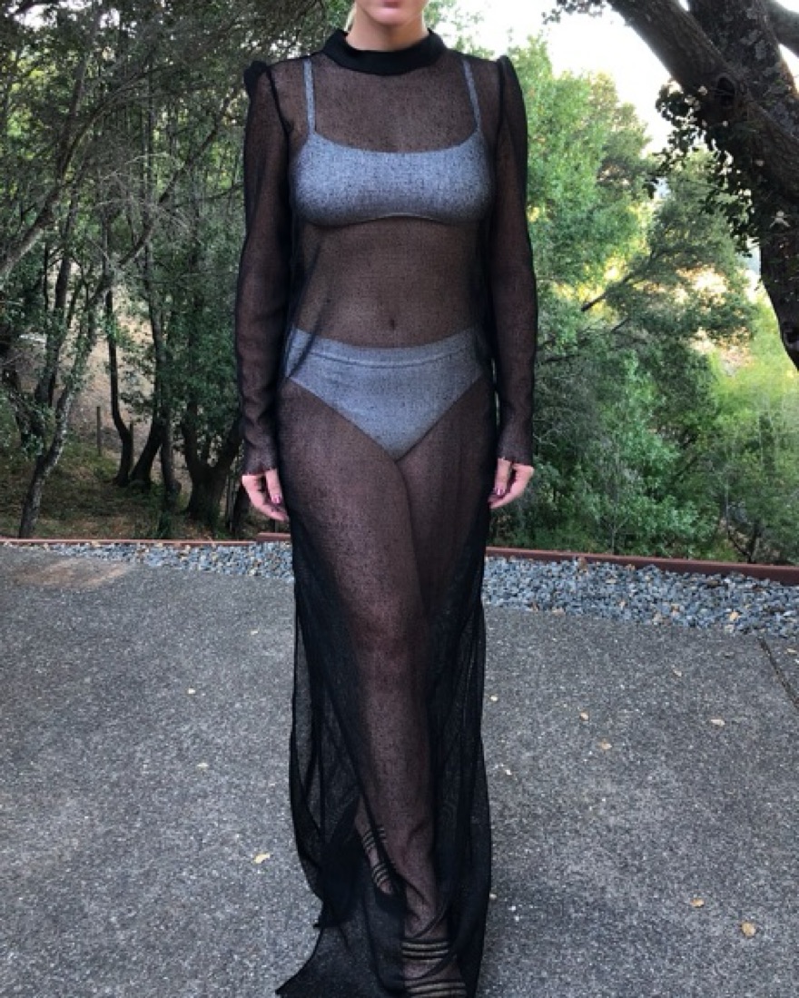 Black Mesh Dress With Silk Detailing - Image 1