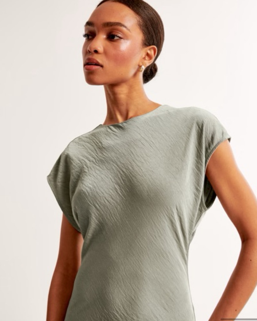 Short Sleeve Satin Maxi Dress by Abercrombie and Fitch - Pickle