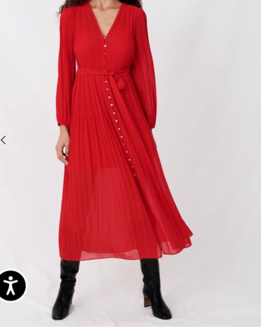 Maje Red Pleated Midi Dress by Maje - Pickle