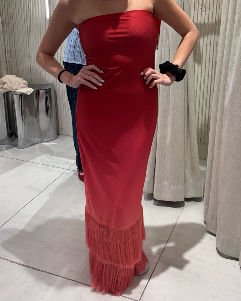 open lace back dress GIANINA FRINGED COWL NECK MAXI DRESS IN RED – AKIRA main image 0