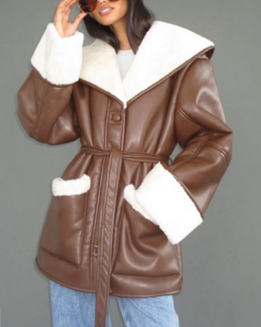 Faux Leather Sherpa Jacket - Image 1