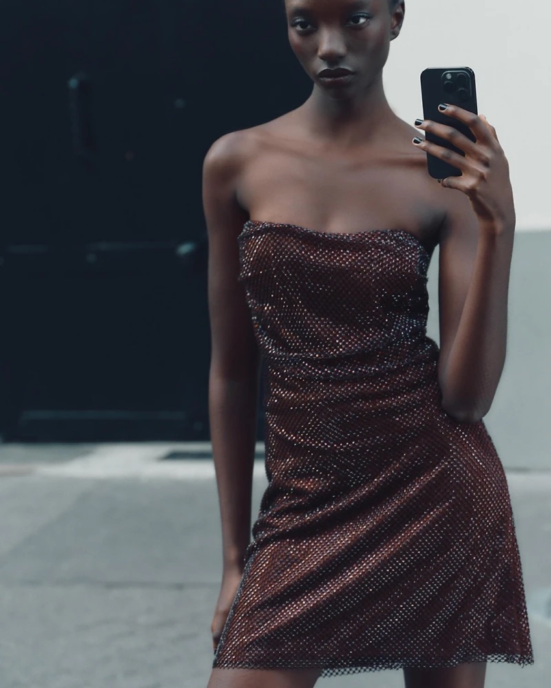 Zara Burgundy Sequin Mesh Mini Dress S by ZARA - Pickle