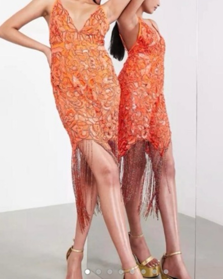 knee length dresses for ladies ASOS Design Orange Beaded Short Mini Dress – White Chocolate Couture
