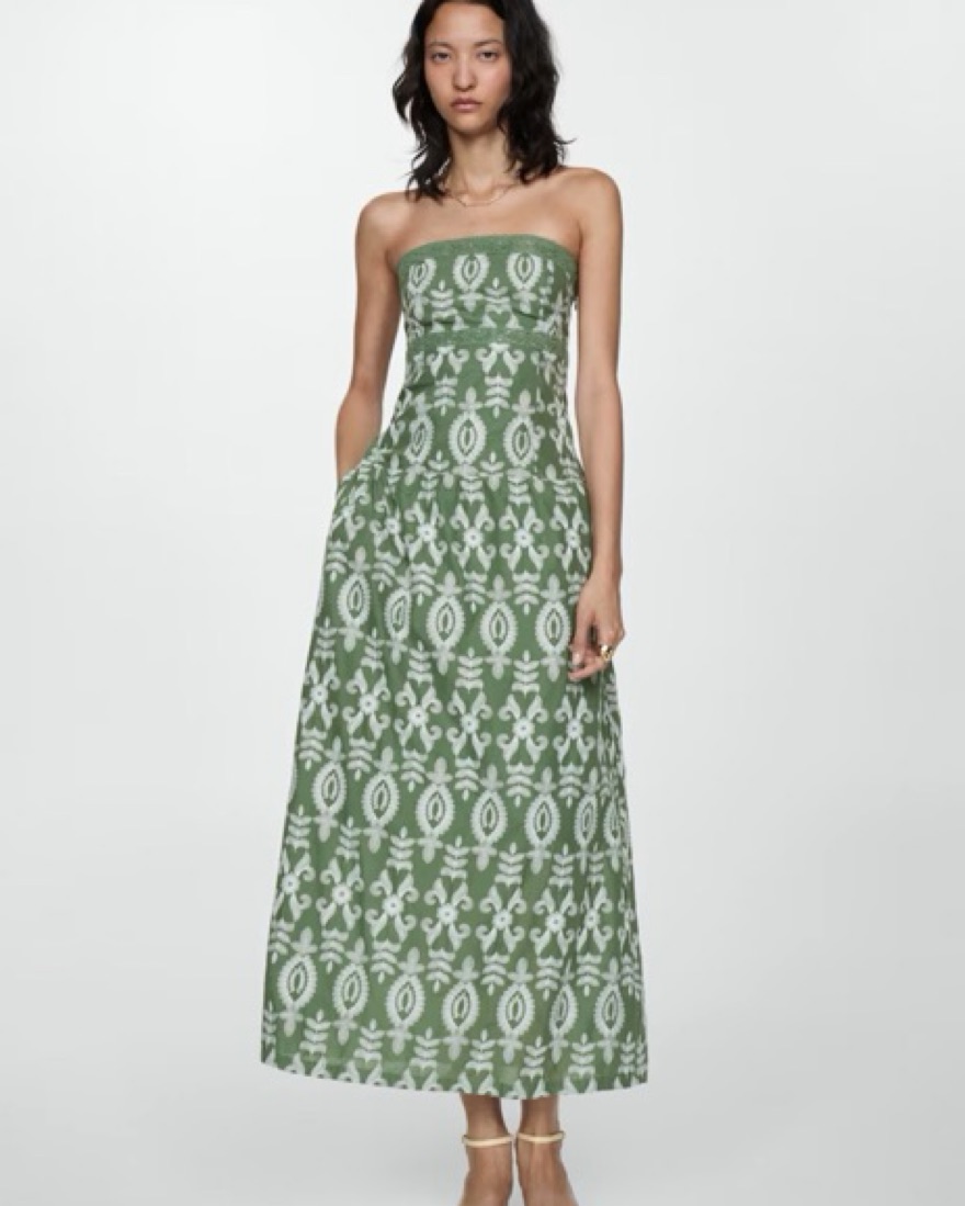 Mango Strapless Embroidered Dress Size 4 by Mango - Pickle