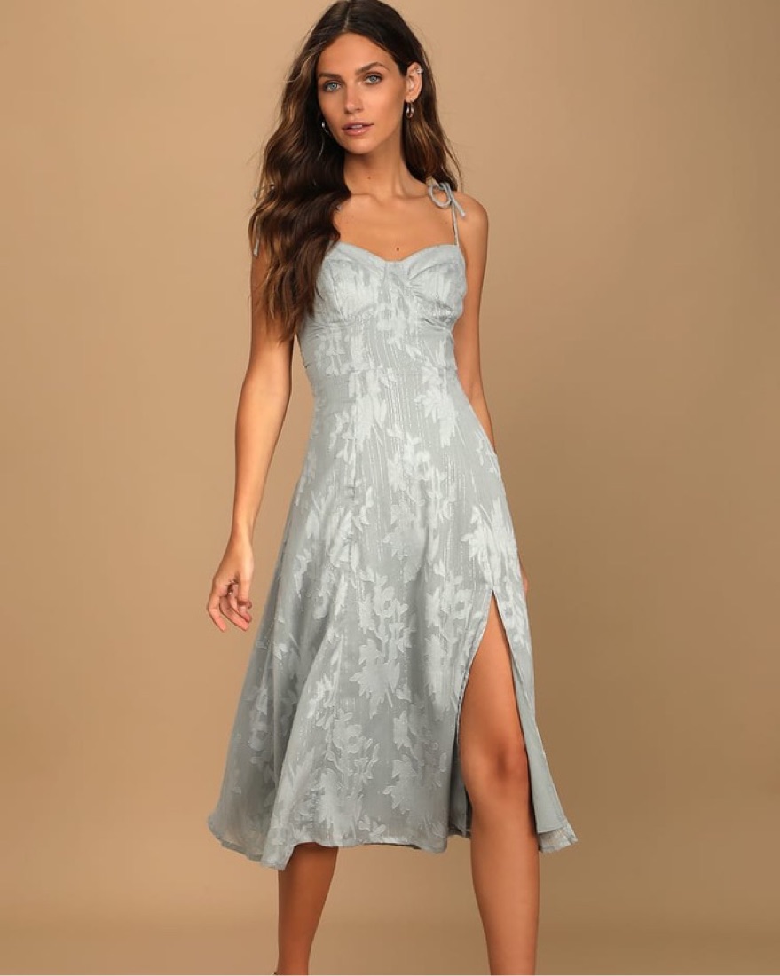 Lulu's Dusty Blue Midi Dress by Lulus - Pickle