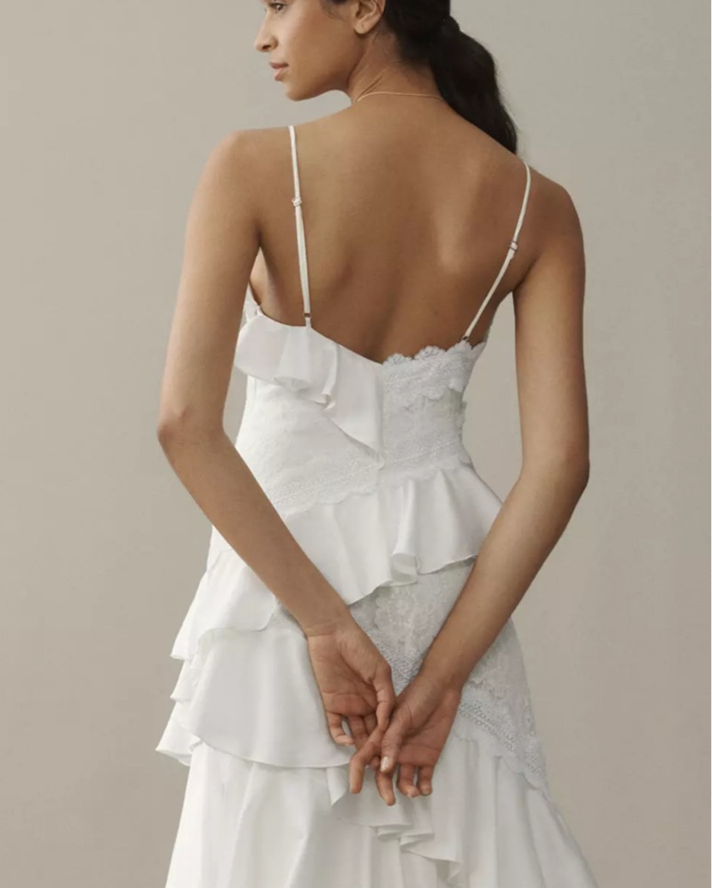 NWT BHLDN V-Neck Tiered Ruffle Lace Sat by BHLDN - Pickle