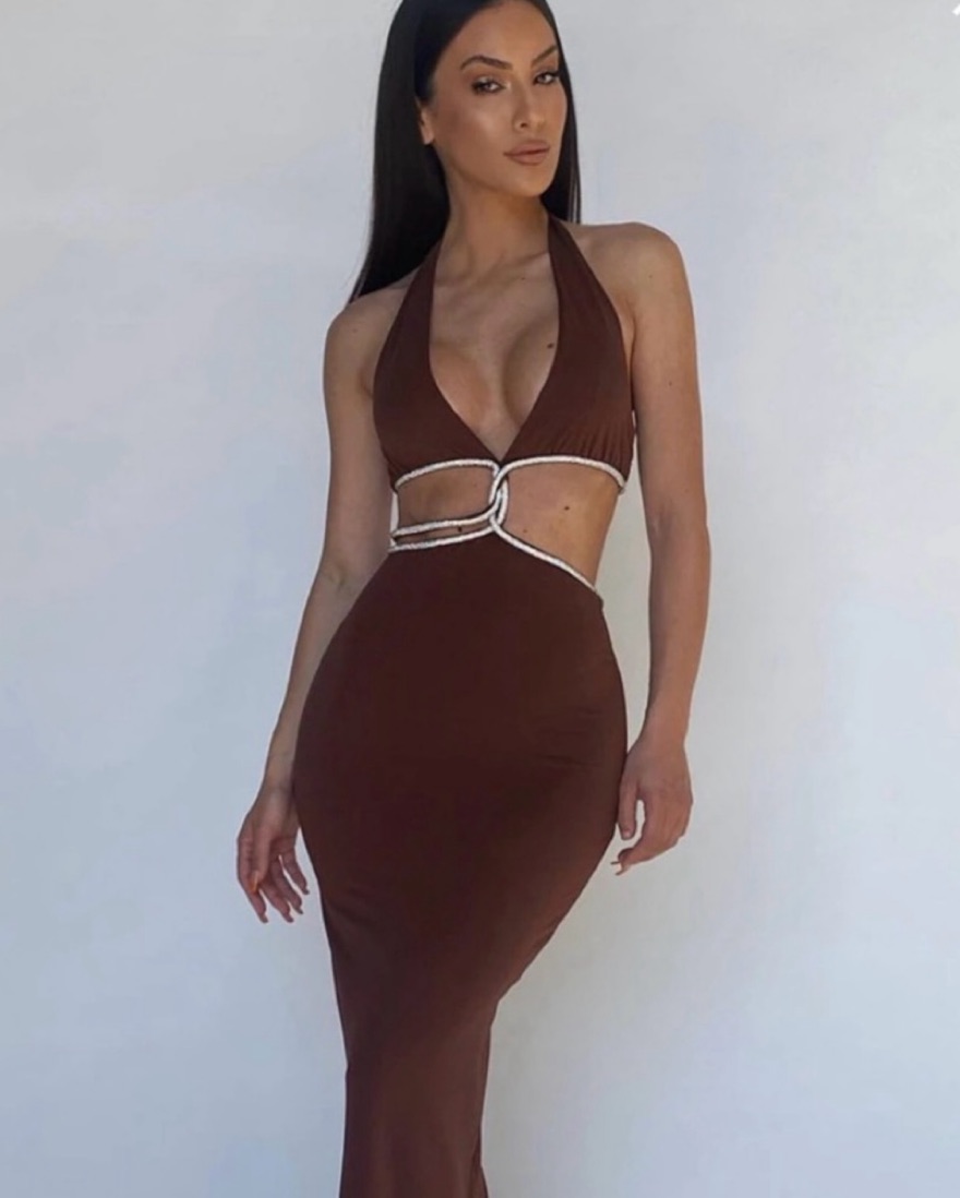 white christmas dresses Kiyah Slinky Cut Out Maxi Dress / Red | Meshki main image 0