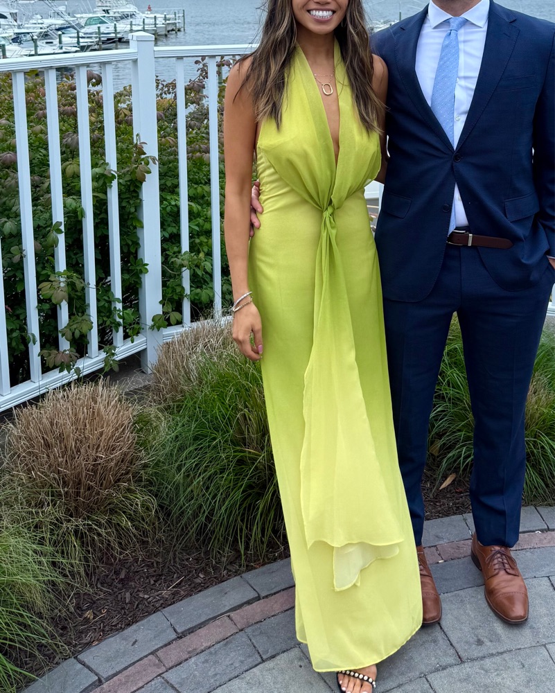 Chartreuse Halter Drape Maxi Dress by Zara - Pickle