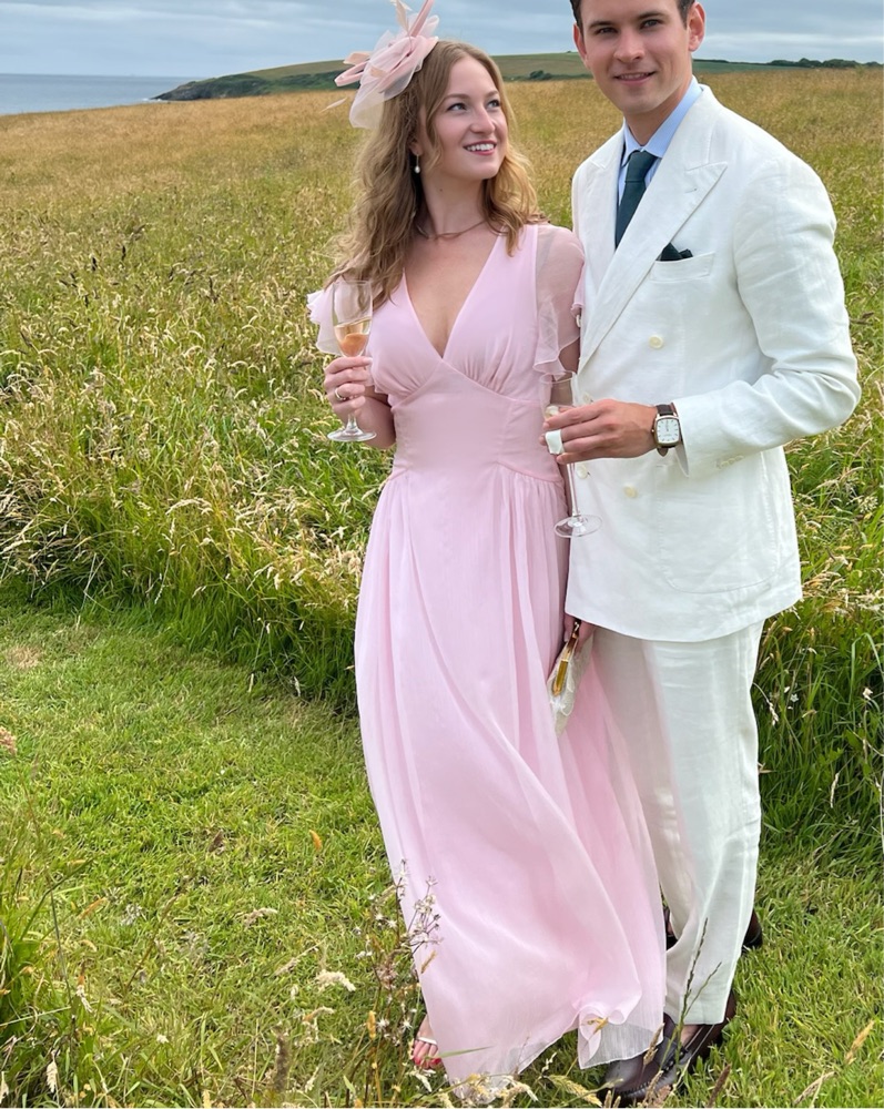 open lace back dress Joanna Andraos Powder Pink Corset Draped Gown main image 0