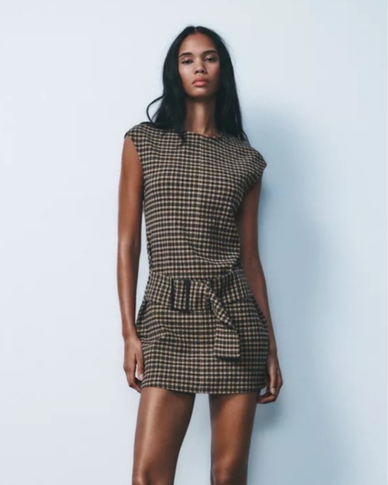 Zara Belted Plaid Dress by Zara - Pickle