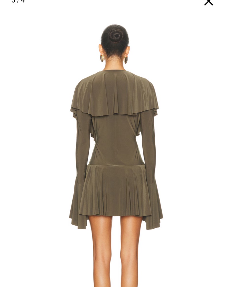 chinese dress ladies LONG SLEEVE DEEP V RUFFLE MINI DRESS – Black – Norma Kamali main image 1