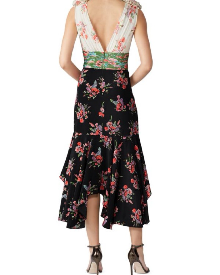 AMUR Floral V Neck Silk Midi Dress by AMUR - Pickle