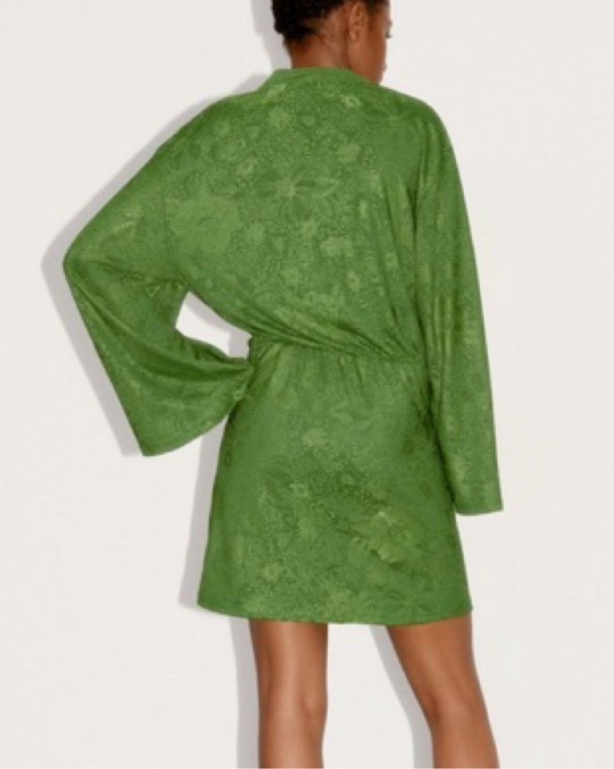 zara jacquard dress green Sage Green Satin Long Dress With Beaded Lace Appliqué main image 0