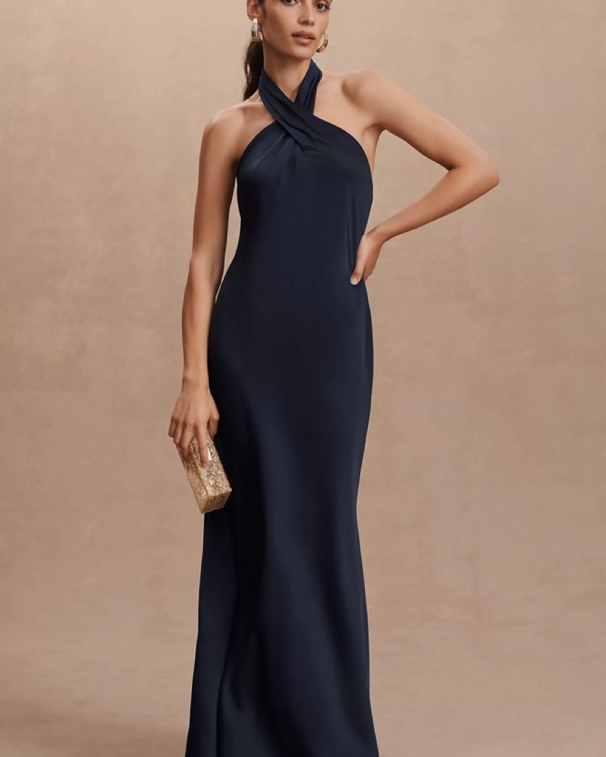 BHLDN Ruby Twist Halter Satin Gown by Anthropologie - Pickle