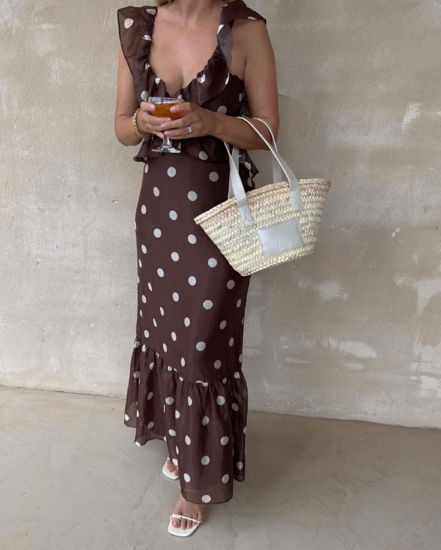 Brown Polka Dot Long Dress by SIR THE LABEL - Pickle