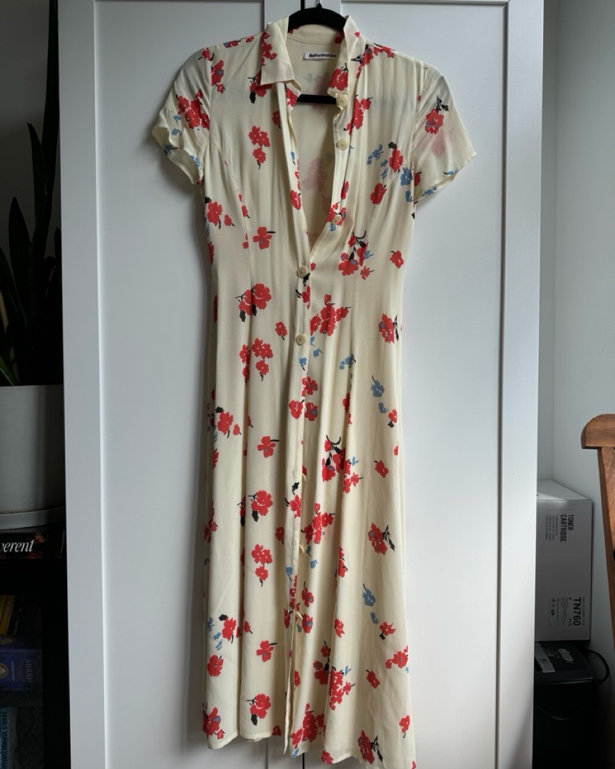 Reformatiom Cream And Red Floral Dress by Reformation - Pickle