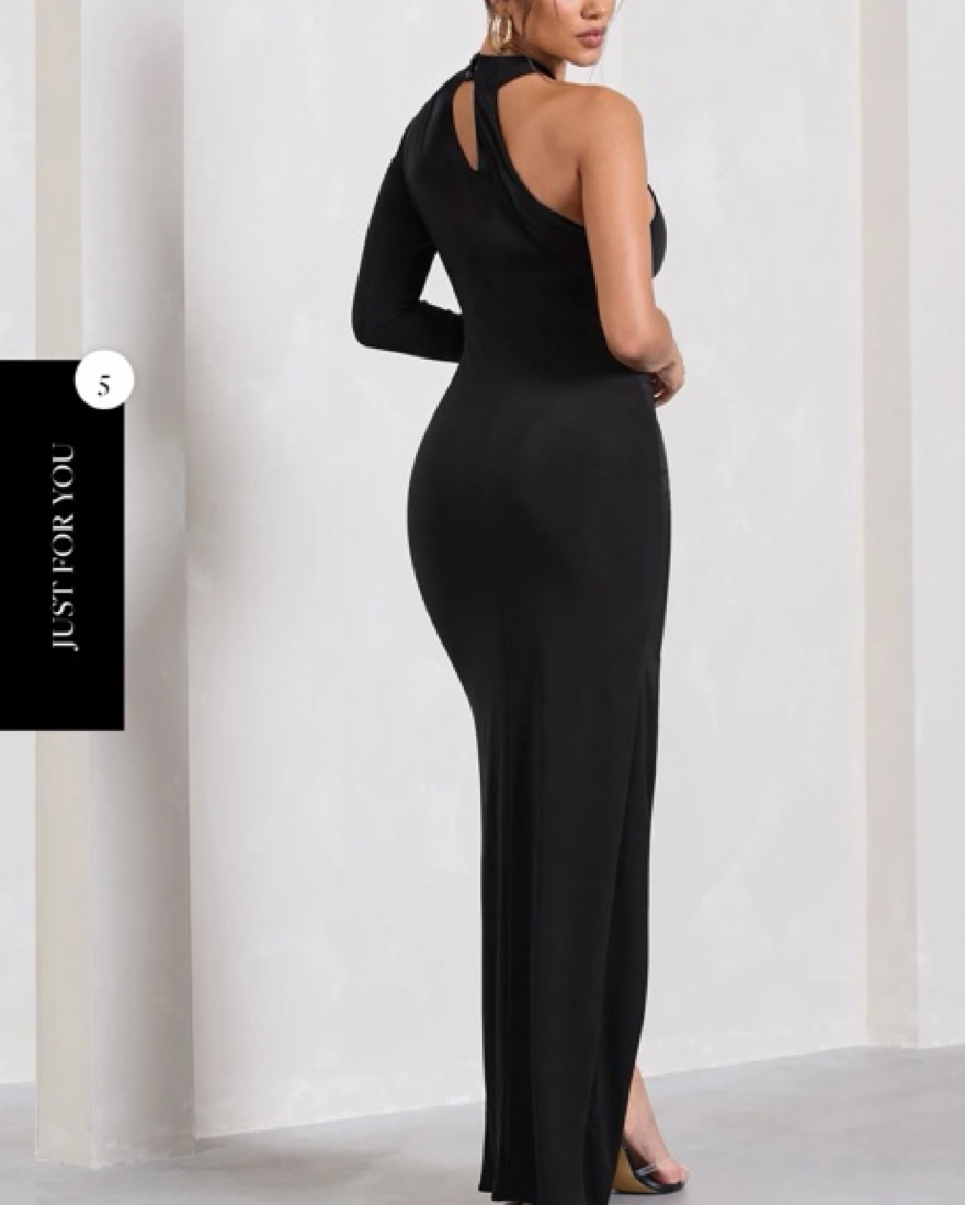 long tight black prom dresses Sylvie Black Asymmetric-Neck Maxi Dress – Club L London main image 1