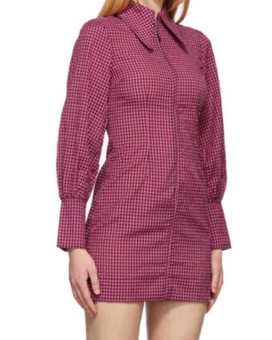 GANNI Pink Black Gingham Mini Dress - Image 3
