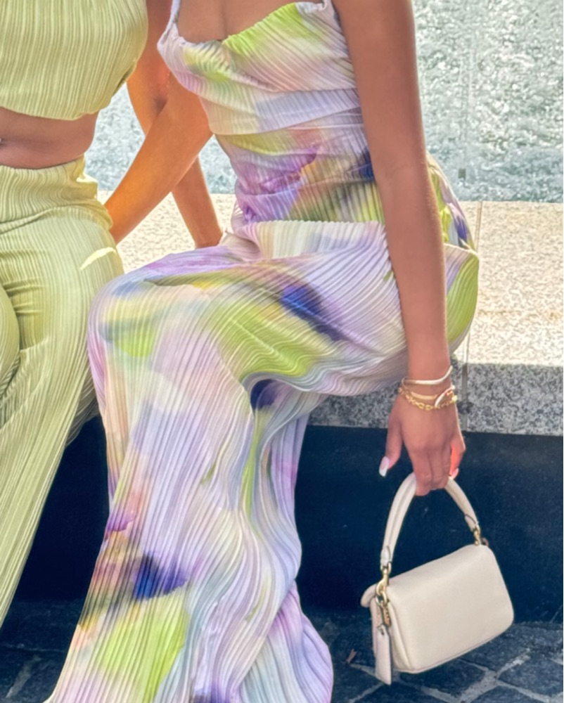 strapless open back dress Vintage Pastel Pleated Floral Shirt Dress – Wild & Free Boutiques main image 1