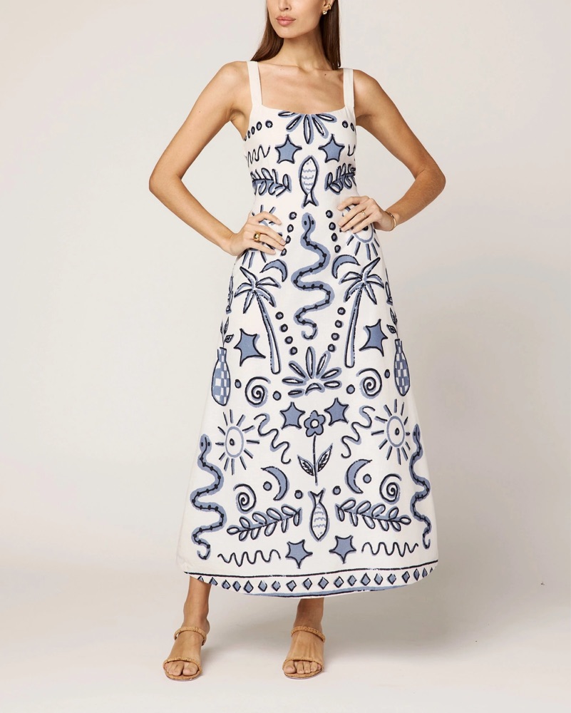 embroidered fable midi dress Fable Block Printed Midi Dress – SPELL