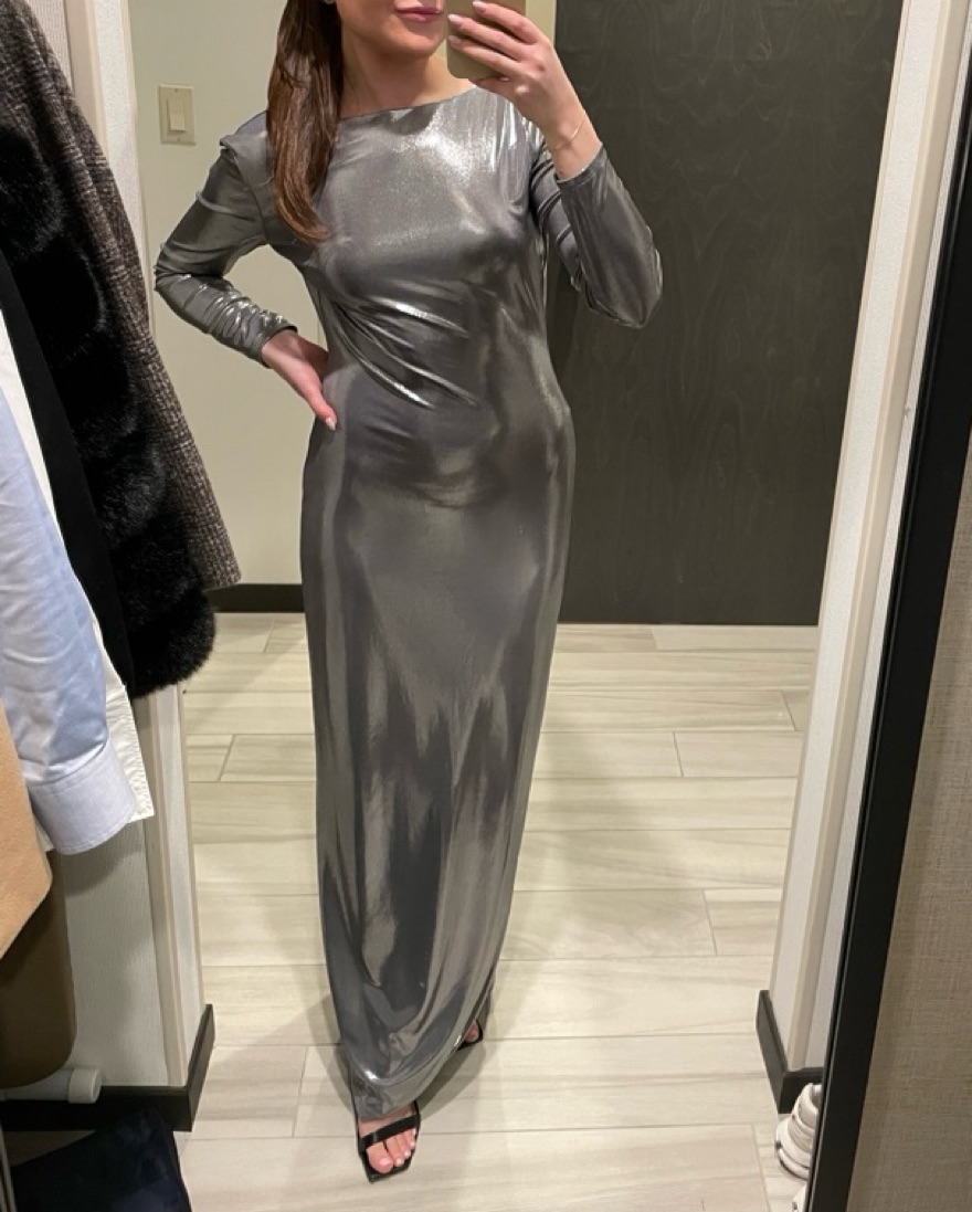 knee length dresses for ladies BCBGMAXAZRIA Metallic Pleated Gown – Runway Catalog main image 0